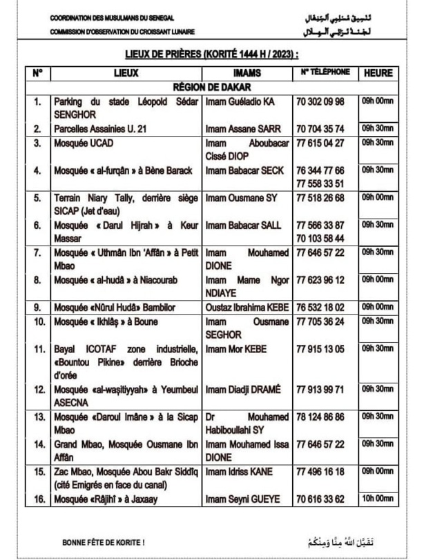  Korité 2023 : Voici les lieux de prière pour la célébration de ce vendredi