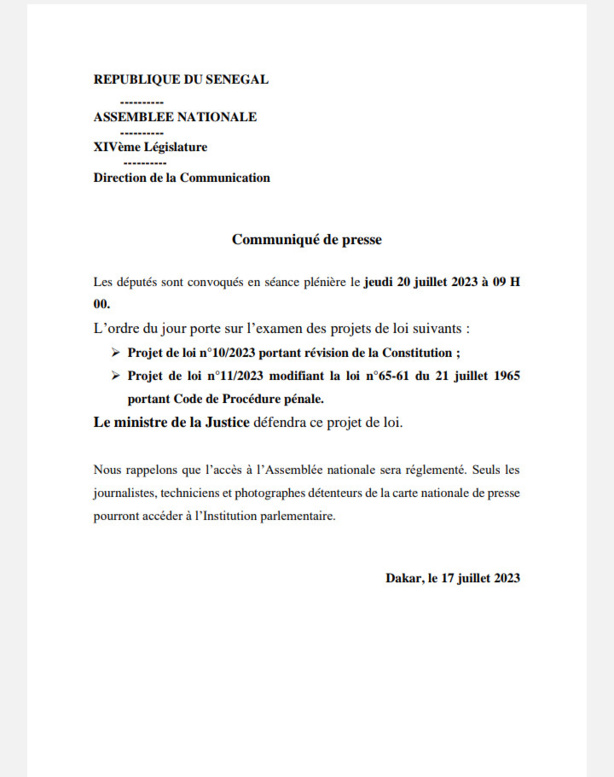 Révision de la Constitution : Ismaila Madior Fall face aux députés jeudi Révision de la Constitution : Ismaila Madior Fall face aux députés jeudi