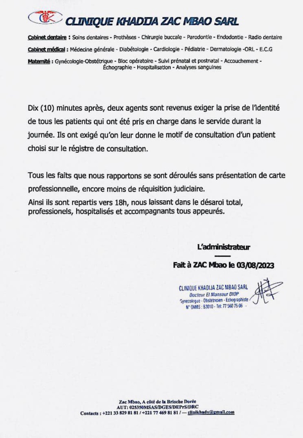 Clinique Khadija de ZAC Mbao : La descente des hommes armés installe le psychose Clinique Khadija de ZAC Mbao : La descente des hommes armés installe le psychose