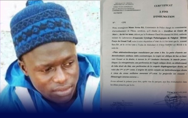 Pikine : le jeune Bara Ba tué par balles (Certificat de genre de mort ) Pikine : le jeune Bara Ba tué par balles (Certificat de genre de mort )