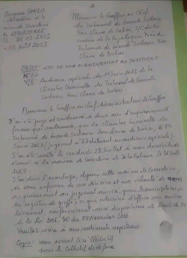 Affaire « Sweet Beauté »: Ousmane Sonko manifeste son non acquiescement, le jugement anéanti