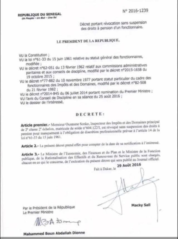 Il y a 7 ans, Macky Sall radiait Ousmane Sonko de la Fonction Publique Il y a 7 ans, Macky Sall radiait Ousmane Sonko de la Fonction Publique