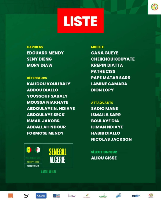 Amical Sénégal vs Algérie : le groupe de Cissé est au complet Amical Sénégal vs Algérie : le groupe de Cissé est au complet