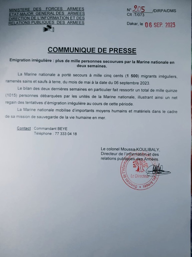 Émigration irrégulière : En deux semaines, plus de 1000 personnes secourues par la marine nationale Émigration irrégulière : En deux semaines, plus de 1000 personnes secourues par la marine nationale