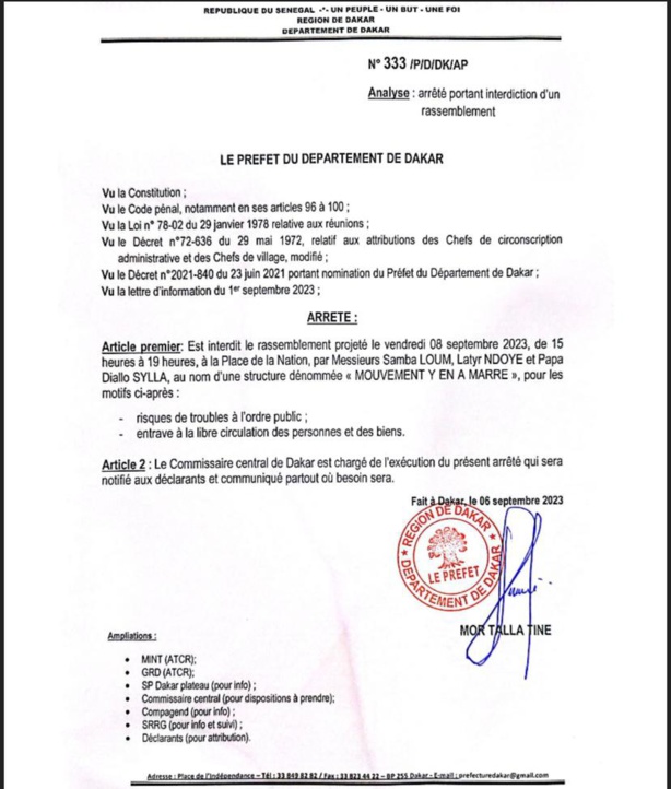 F24: Le préfet interdit la manifestation prévue ce vendredi F24: Le préfet interdit la manifestation prévue ce vendredi