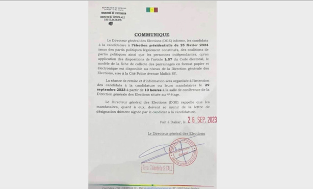 Présidentielle : remise du modèle de la fiche de collecte de parrainages, vendredi Présidentielle : remise du modèle de la fiche de collecte de parrainages, vendredi