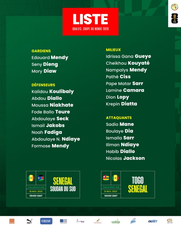 Matchs contre le Togo et le Soudan du Sud : Aliou Cissé dévoile sa liste de 26 joueurs Matchs contre le Togo et le Soudan du Sud : Aliou Cissé dévoile sa liste de 26 joueurs