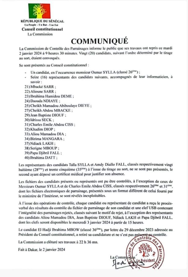 Vérification des parrainages : Le Conseil Constitutionnel fait le point de la deuxième journée Vérification des parrainages : Le Conseil Constitutionnel fait le point de la deuxième journée