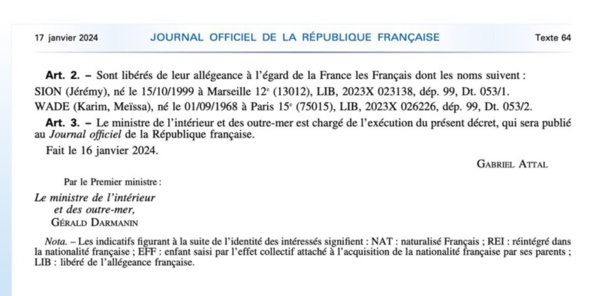 Nationalité française : Karim Wade a renoncé...