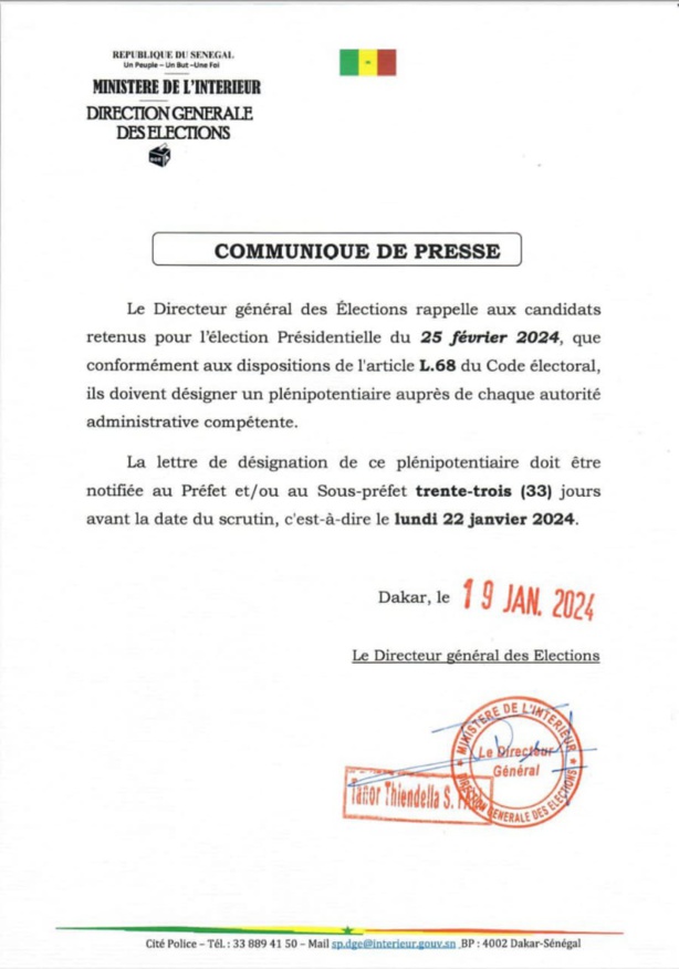 Présidentielle 2024: Les candidats invités à désigner leurs plénipotentiaires Présidentielle 2024: Les candidats invités à désigner leurs plénipotentiaires