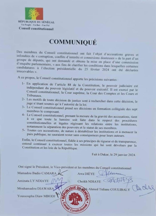Le Conseil constitutionnel avertit : « ces accusations ne sauraient rester sans conséquences pour leurs auteurs » Le Conseil constitutionnel avertit : « ces accusations ne sauraient rester sans conséquences pour leurs auteurs »
