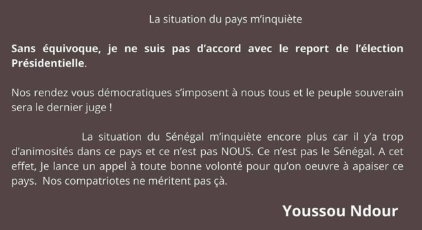 Youssou Ndour : "Je ne suis pas d'accord avec le report de l'élection Présidentielle" Youssou Ndour : "Je ne suis pas d'accord avec le report de l'élection Présidentielle"