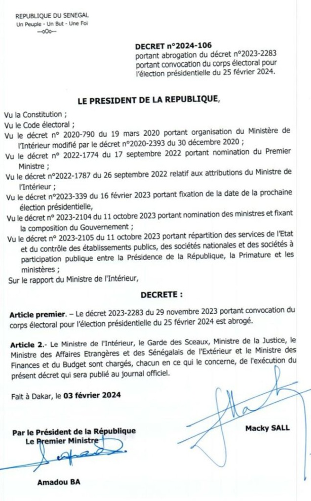  Amadou Ba signe le report de la présidentielle