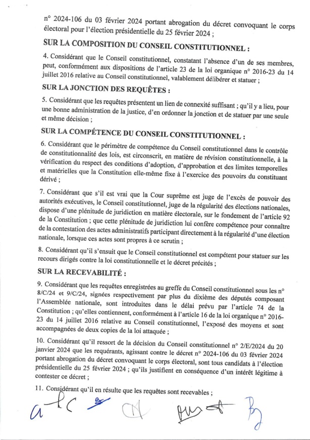 Le CC freine Macky : "Ni le Président de la République, ni le parlement ne peuvent reporter une élection présidentielle " Le CC freine Macky : "Ni le Président de la République, ni le parlement ne peuvent reporter une élection présidentielle "