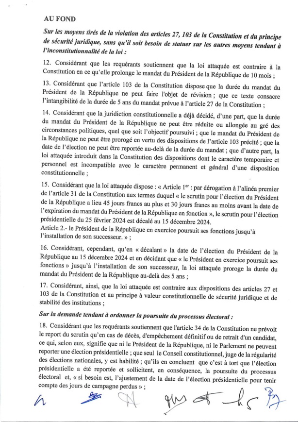 Le CC freine Macky : "Ni le Président de la République, ni le parlement ne peuvent reporter une élection présidentielle "