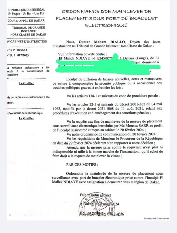 Justice : El Malick Ndiaye (PASTEF) libéré de son bracelet électronique