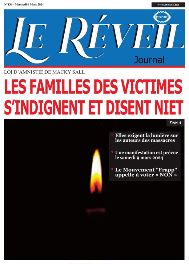 La Une du journal le Reveil du mercredi 06 mars 2024