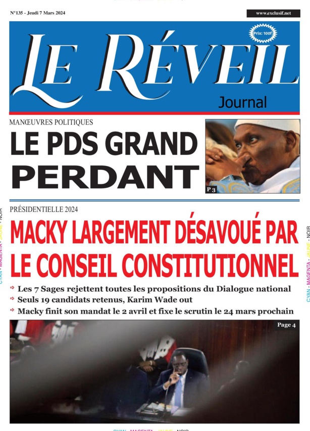 La Une du journal le Reveil du Jeudi 07 mars 2024 La Une du journal le Reveil du Jeudi 07 mars 2024