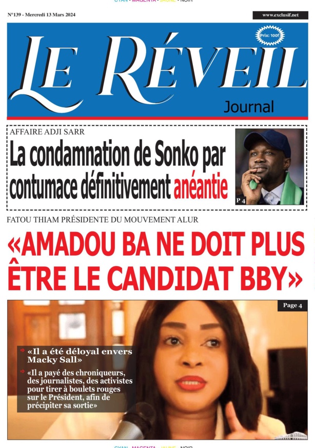 La Une du journal le Reveil du Mercredi 13 mars 2024 La Une du journal le Reveil du Mercredi 13 mars 2024