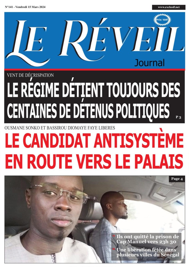 La Une du journal le Reveil du samedi 15 Mars 2024 La Une du journal le Reveil du samedi 15 Mars 2024