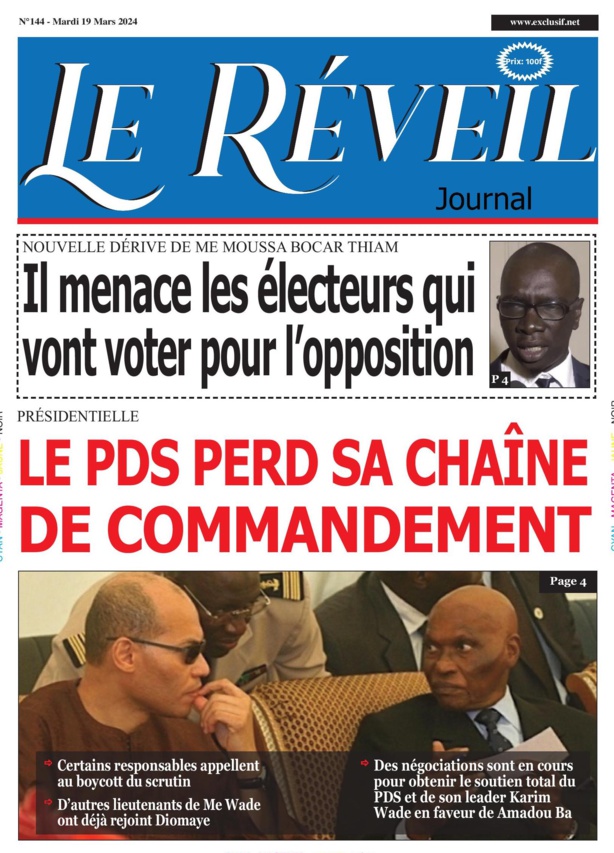 La Une du journal le Réveil du mardi 19 mars 2024 La Une du journal le Réveil du mardi 19 mars 2024