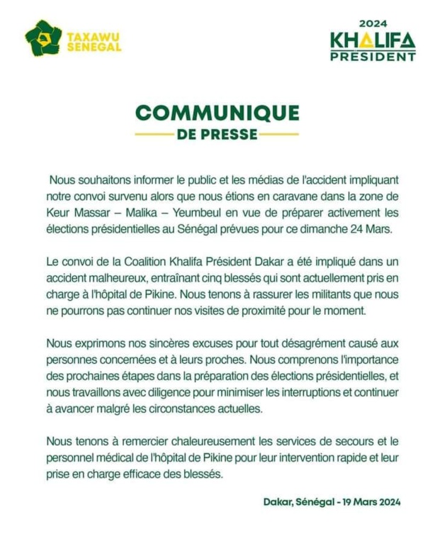 Malika-Keur Massar : La caravane du Directeur de Campagne de Khalifa Sall victime d'un accident