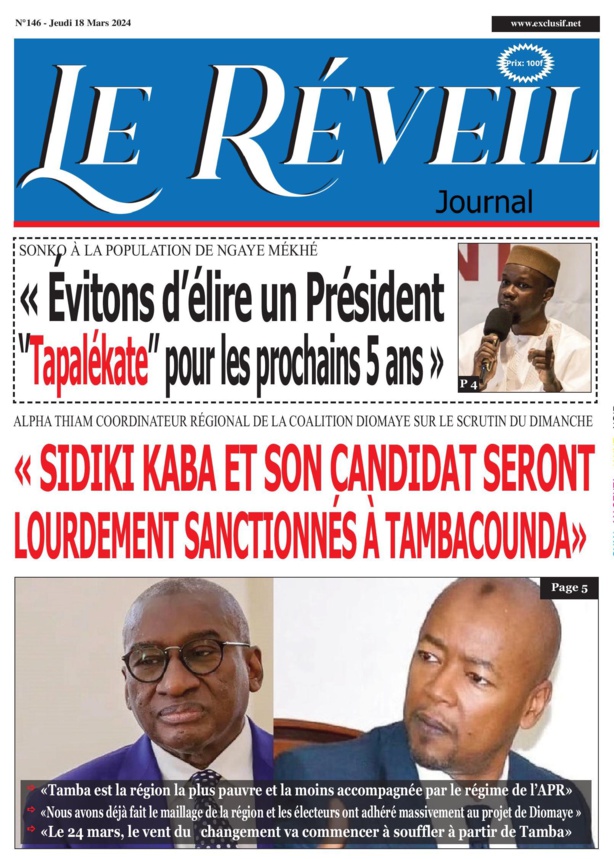 La Une du journal le Reveil du Jeudi 21 mars 2024 La Une du journal le Reveil du Jeudi 21 mars 2024