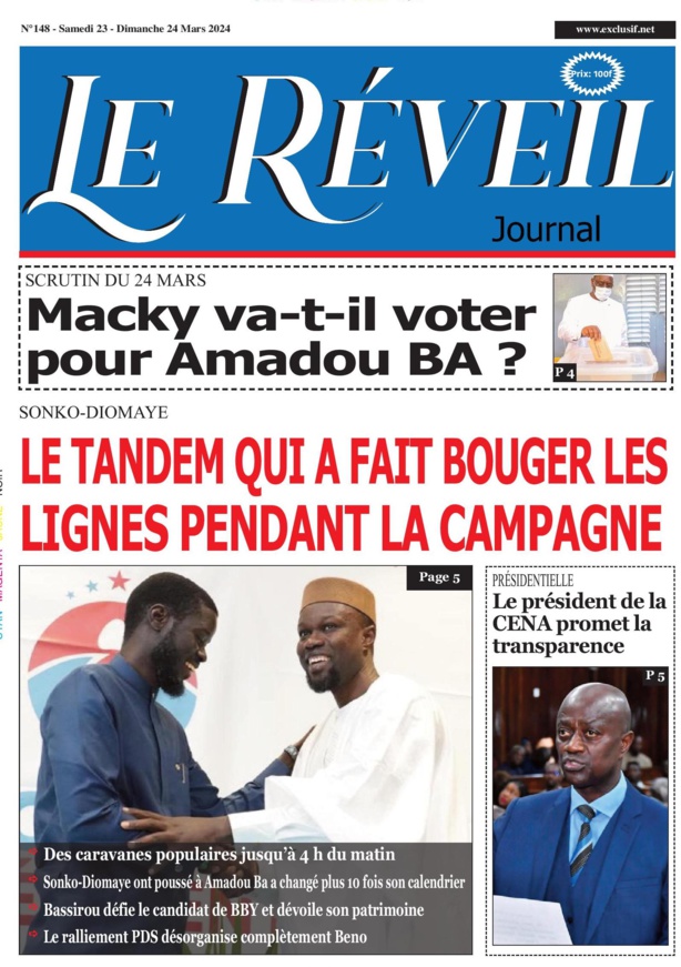 La Une du journal le Reveil du Samedi 23 Mars 2024 La Une du journal le Reveil du Samedi 23 Mars 2024