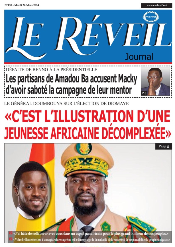 La Une du journal le Reveil du Mardi 26 mars 2024