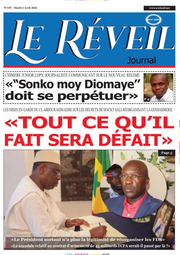 La Une du journal le Reveil du Mardi 2 Avril 2024