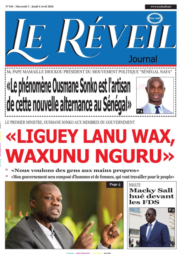 La Une du journal le Reveil du 03 Mars 2024