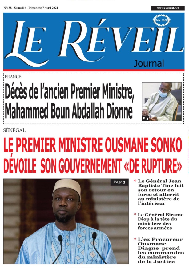 La Une du journal le Reveil du 06 Avril 2024 La Une du journal le Reveil du 06 Avril 2024