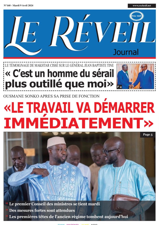 La Une du journal le Reveil du Mercredi 09 Avril 2024 La Une du journal le Reveil du Mercredi 09 Avril 2024