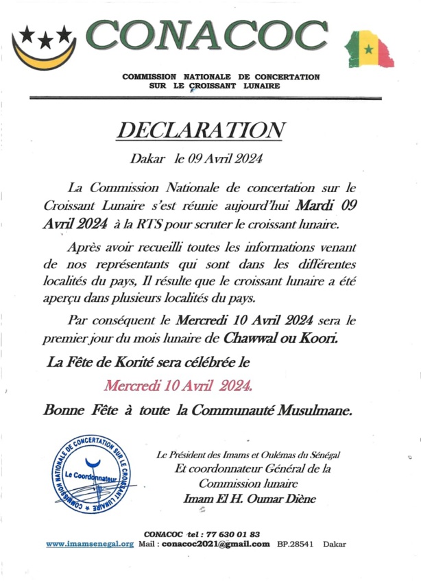 La lune aperçue dans plusieurs localités du Sénéagal (Conacoc) La lune aperçue dans plusieurs localités du Sénéagal (Conacoc)