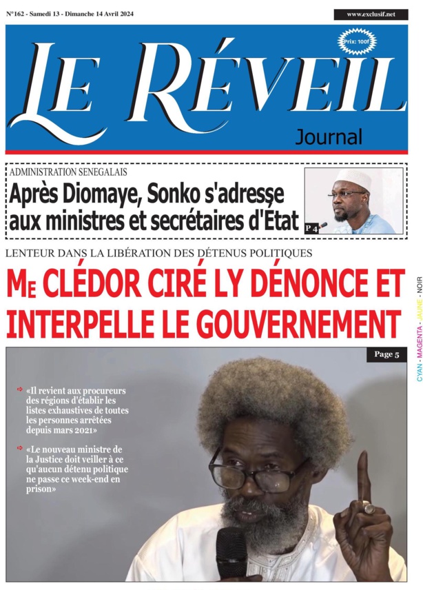 La Une du Journal Le Réveil du Samedi 13 Avril 2024 La Une du Journal Le Réveil du Samedi 13 Avril 2024