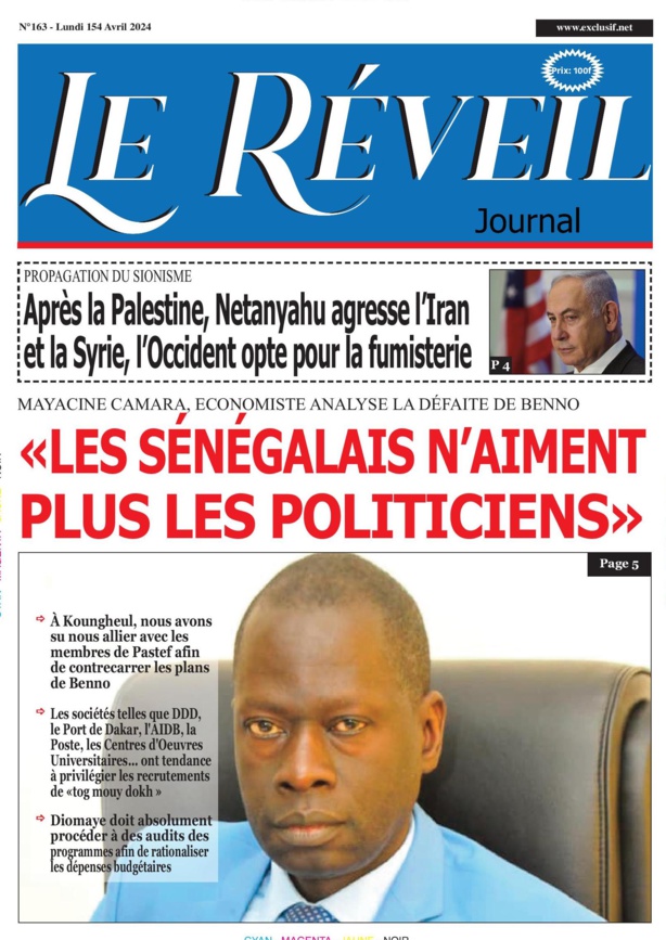 La Une du journal le réveil du Lundi 15 avril 2024 La Une du journal le réveil du Lundi 15 avril 2024