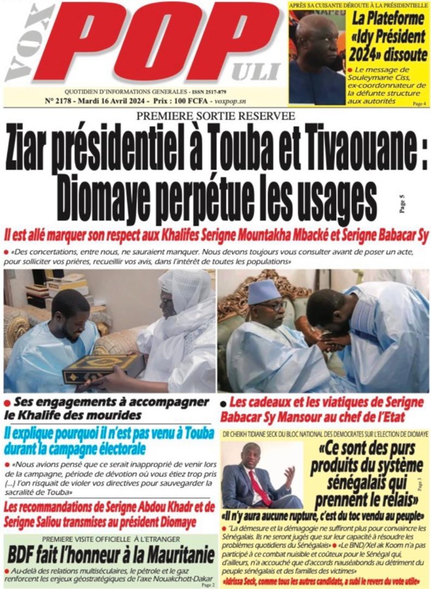 La Une du journal le réveil du Mardi 16 avril 2024 La Une du journal le réveil du Mardi 16 avril 2024