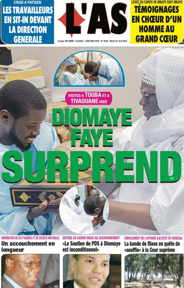 La Une du journal le réveil du Mardi 16 avril 2024