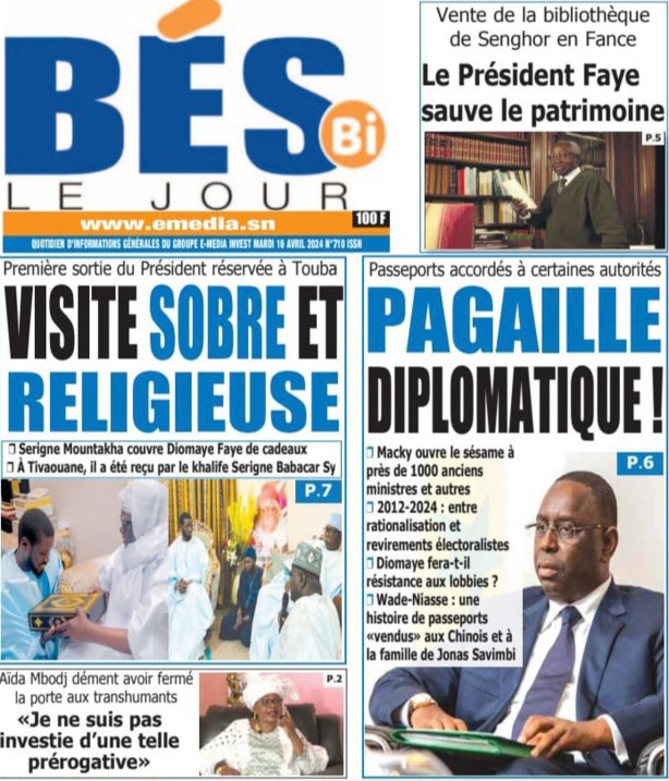 La Une du journal le réveil du Mardi 16 avril 2024