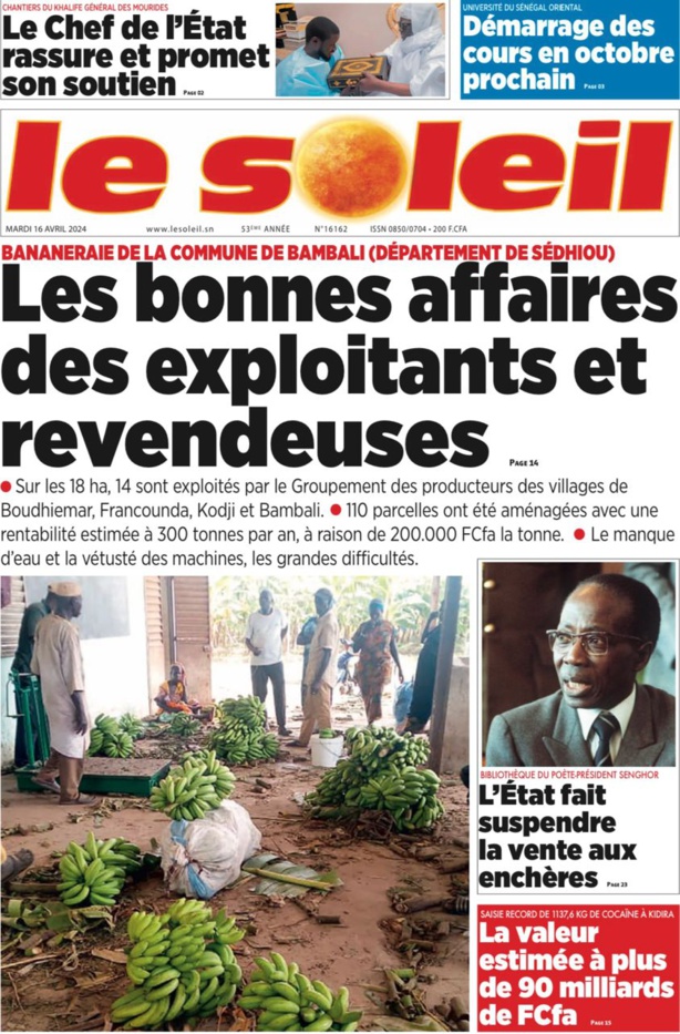 La Une du journal le réveil du Mardi 16 avril 2024 La Une du journal le réveil du Mardi 16 avril 2024