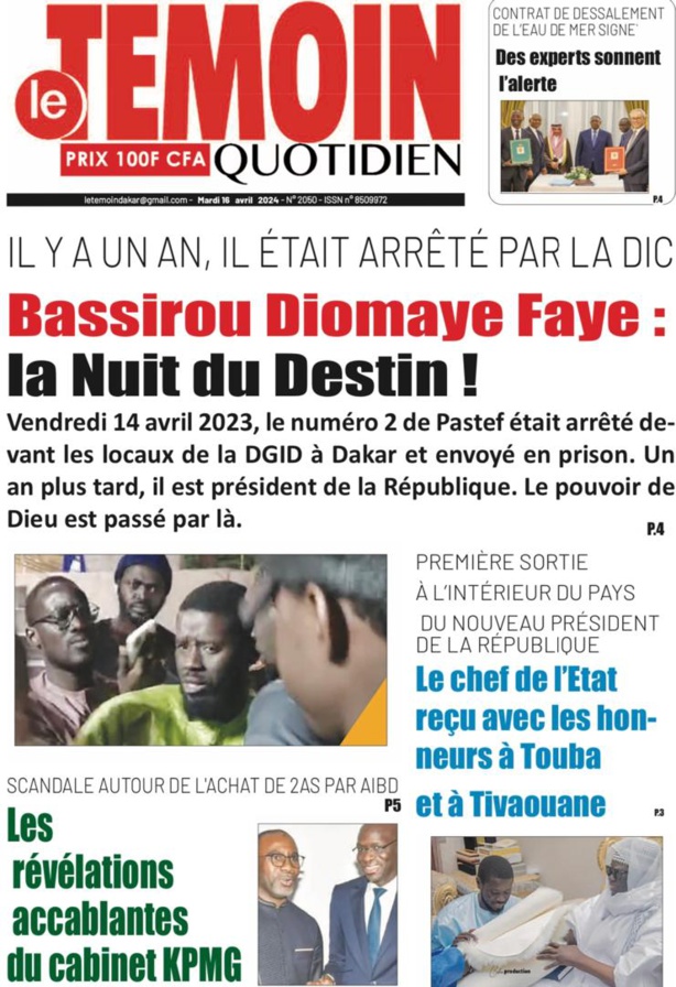 La Une du journal le réveil du Mardi 16 avril 2024 La Une du journal le réveil du Mardi 16 avril 2024