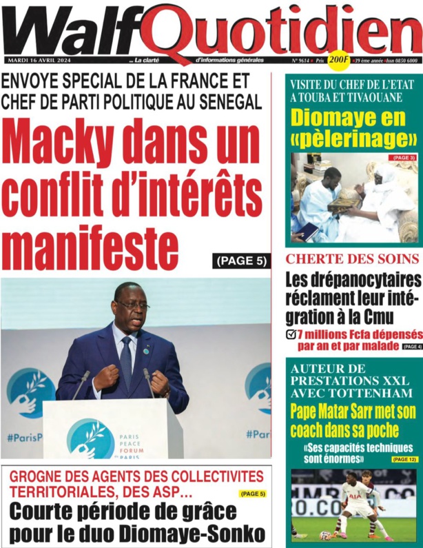 La Une du journal le réveil du Mardi 16 avril 2024 La Une du journal le réveil du Mardi 16 avril 2024