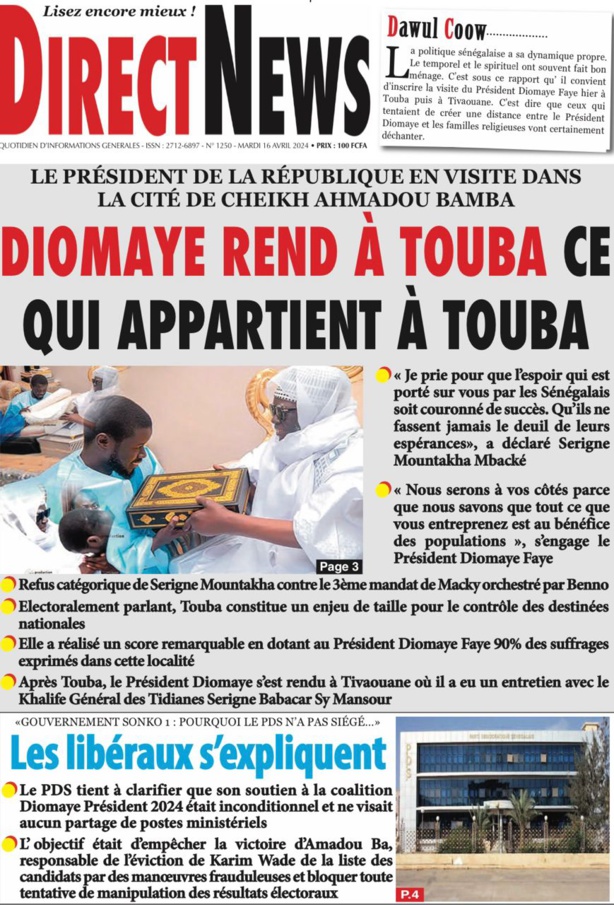 La Une du journal le réveil du Mardi 16 avril 2024 La Une du journal le réveil du Mardi 16 avril 2024