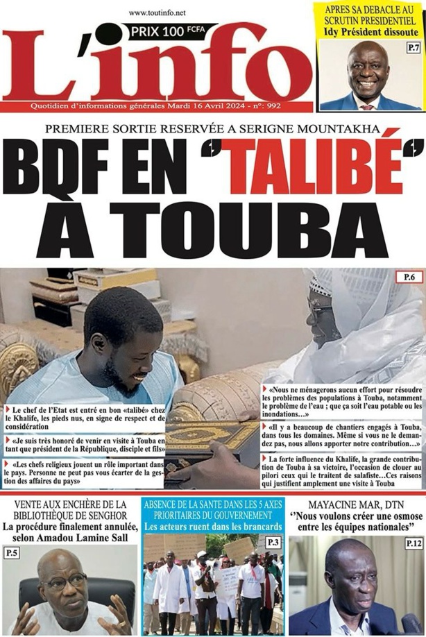 La Une du journal le réveil du Mardi 16 avril 2024 La Une du journal le réveil du Mardi 16 avril 2024