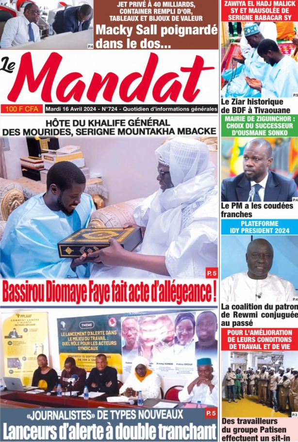 La Une du journal le réveil du Mardi 16 avril 2024 La Une du journal le réveil du Mardi 16 avril 2024