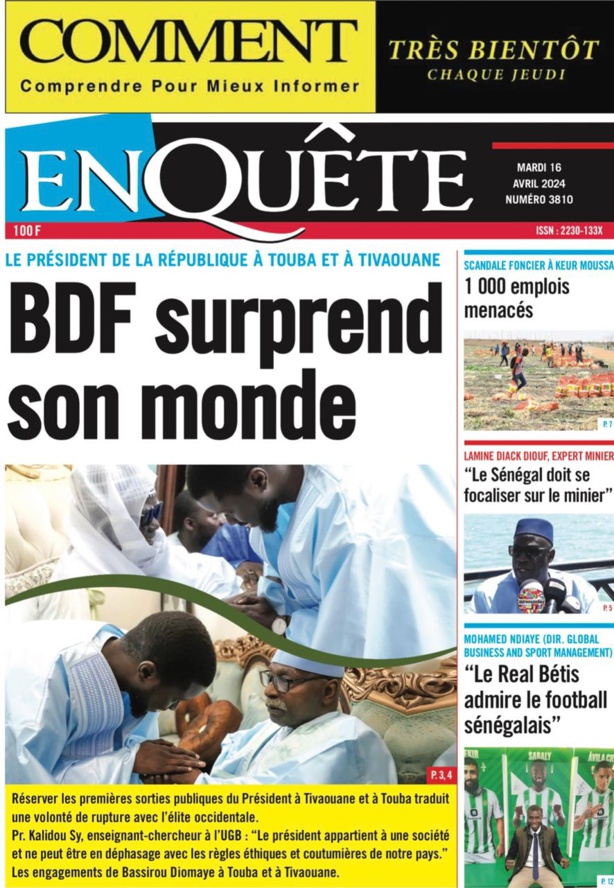 La Une du journal le réveil du Mardi 16 avril 2024 La Une du journal le réveil du Mardi 16 avril 2024