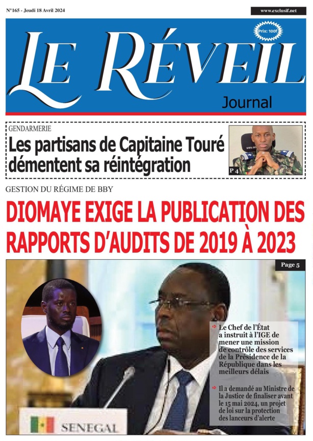La Une du journal le réveil du 18 avril 2024 La Une du journal le réveil du 18 avril 2024