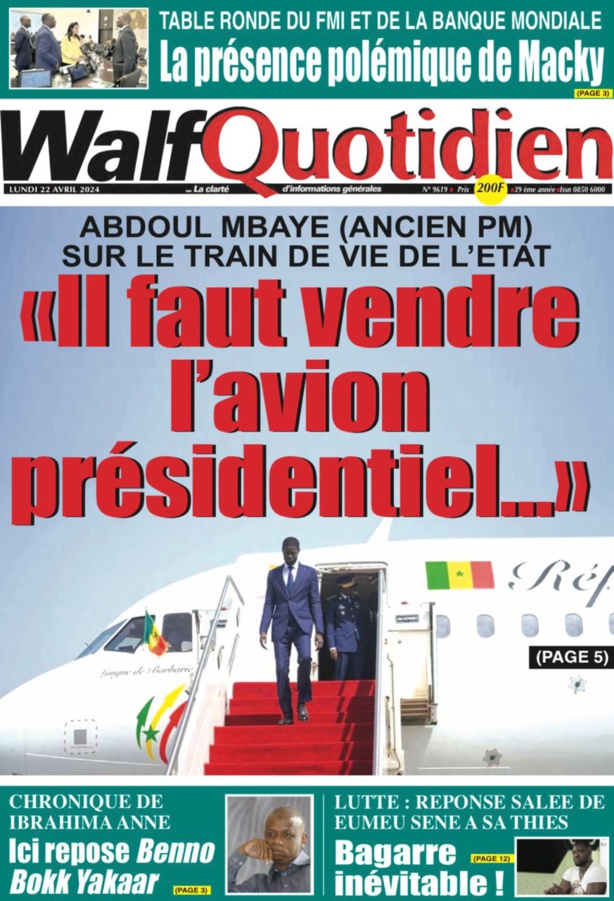 La Une du journal le Reveil du Avril 22 Avril 2024 La Une du journal le Reveil du Avril 22 Avril 2024