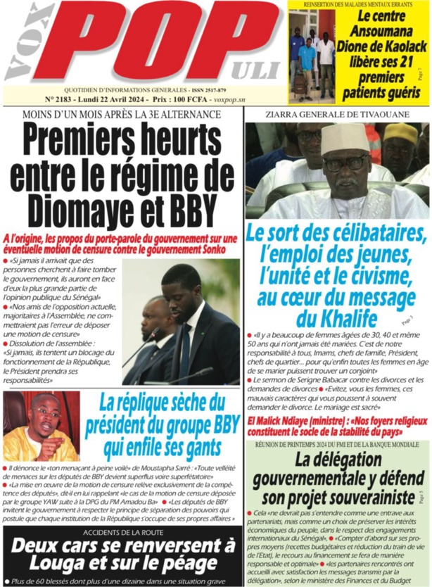 La Une du journal le Reveil du Avril 22 Avril 2024 La Une du journal le Reveil du Avril 22 Avril 2024