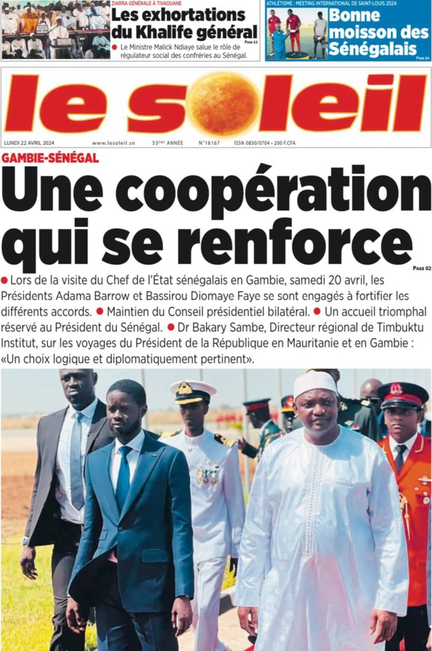 La Une du journal le Reveil du Avril 22 Avril 2024 La Une du journal le Reveil du Avril 22 Avril 2024